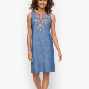 Talbots Embroidered Linen Sleeveless Shift Dress - 8